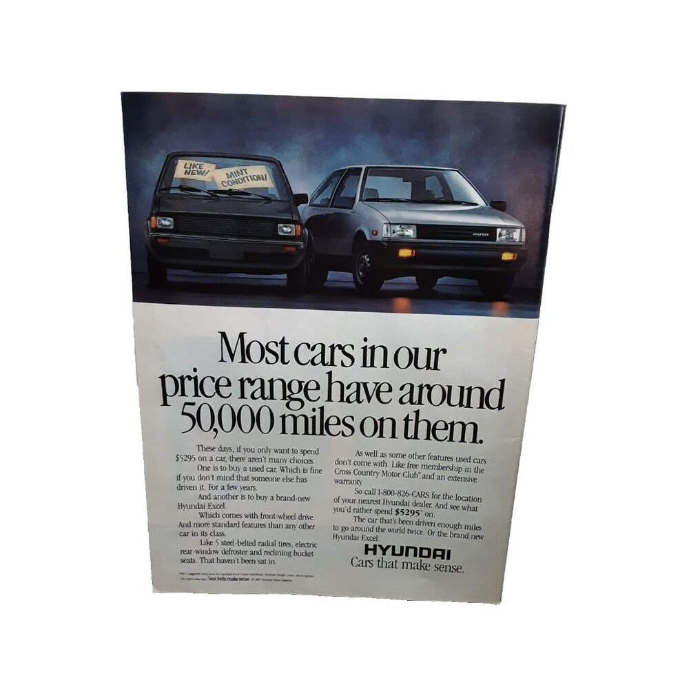 1987 Hyundai Cars That Make Sense Original Print Ad Vintage 80s
